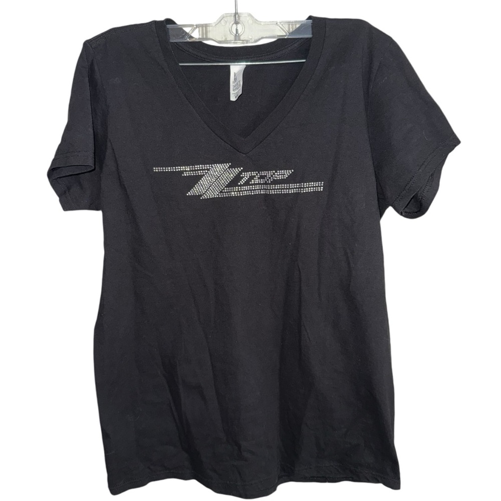 Zz Top Black V-Neck with Rhinestone Logo Sz XL